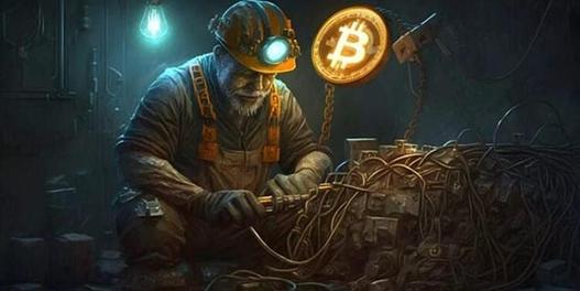 A bustling cryptocurrency mining farm filled with high-end mining rigs