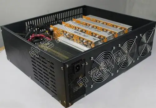 A close-up shot of ASIC miners in a hosting facility, highlighting the density and organized cabling.